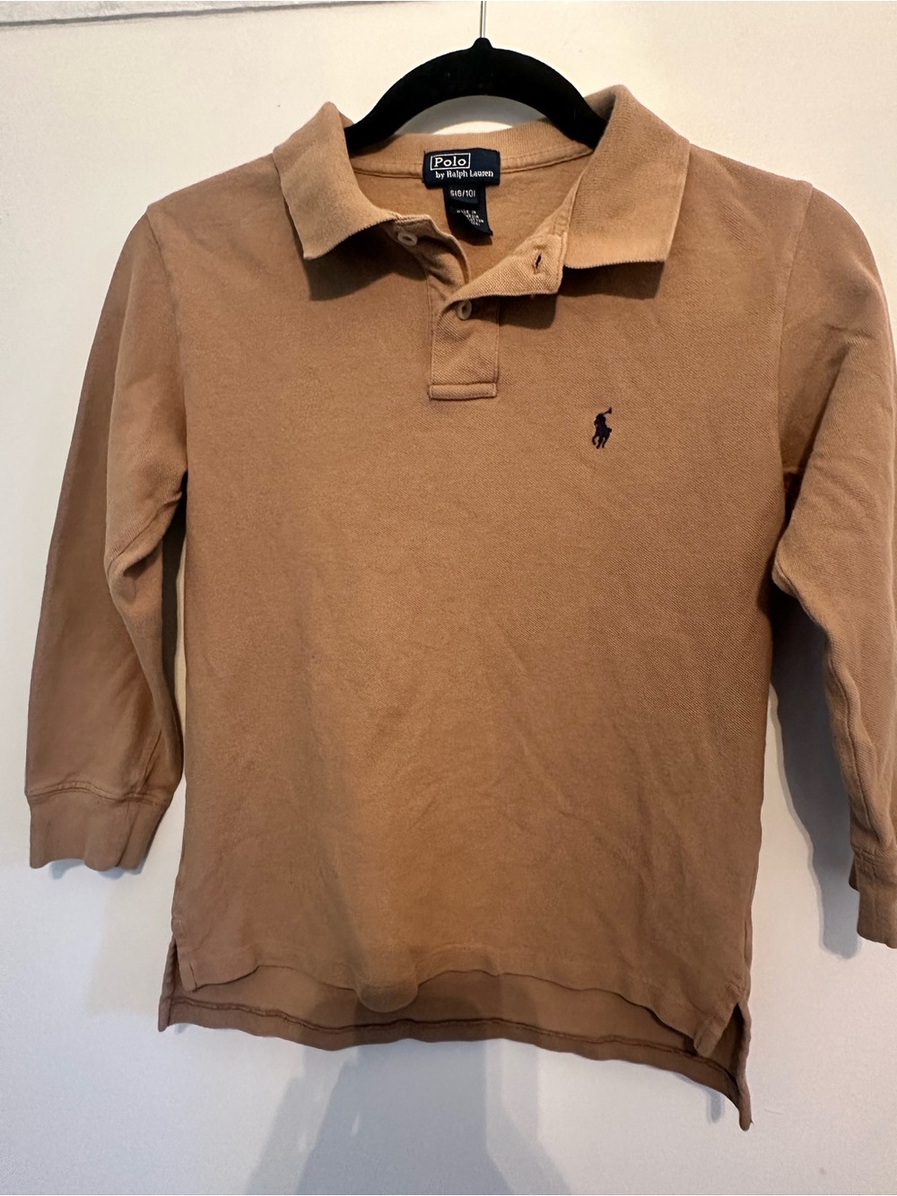 Ralph Lauren Tan long sleeve polo with Navy Label Boys 8/10